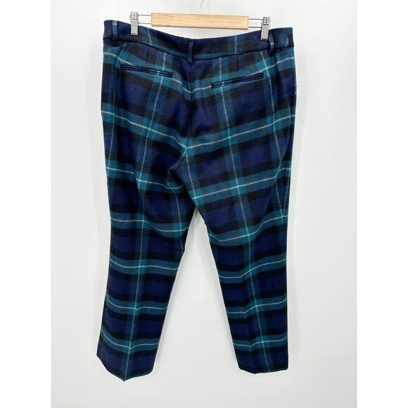 LL Bean Signature Pants Women 16 Blue Green Plaid Wool Trousers Preppy Clue - Picture 2 of 9